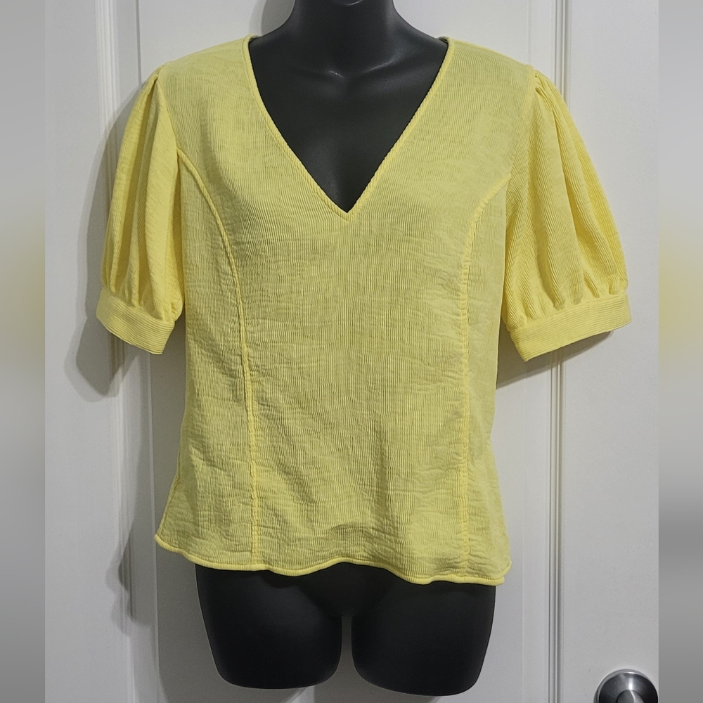 ⭐️ Something Navy Sunny Yellow Puff Sleeve V-Neck Blouse Size XS